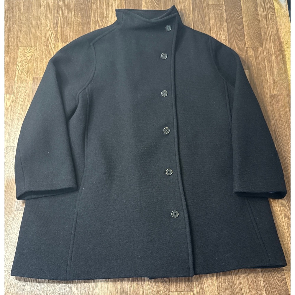 J.Crew Italian Stadium Cloth Wool Blend Funnel Neck Coat Black BA538 Womens